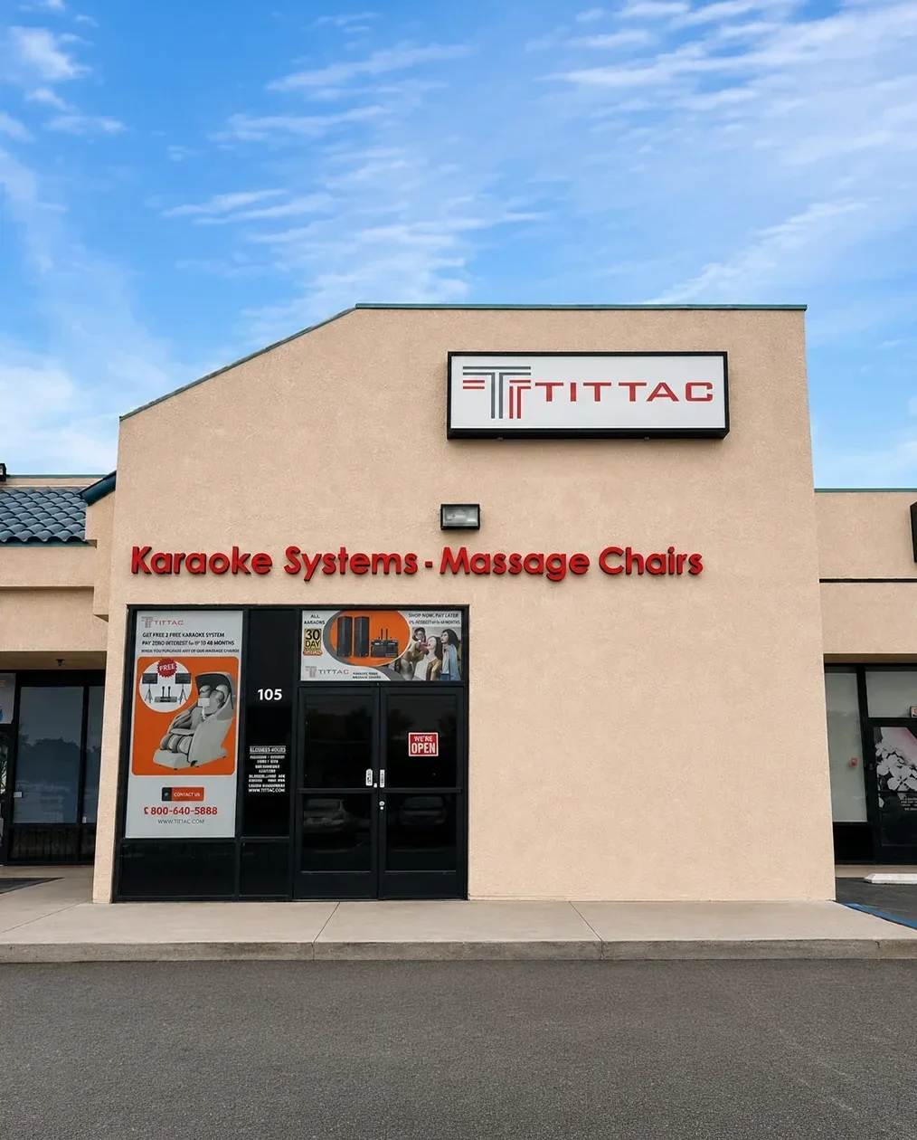 Front view of Tittac showroom in Garden Grove, California